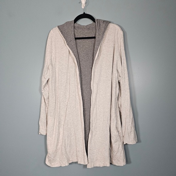 Pure Jill Women's Reversible Gray Hooded Cardigan Duster 100% Pima Cotton XL - Picture 4 of 7